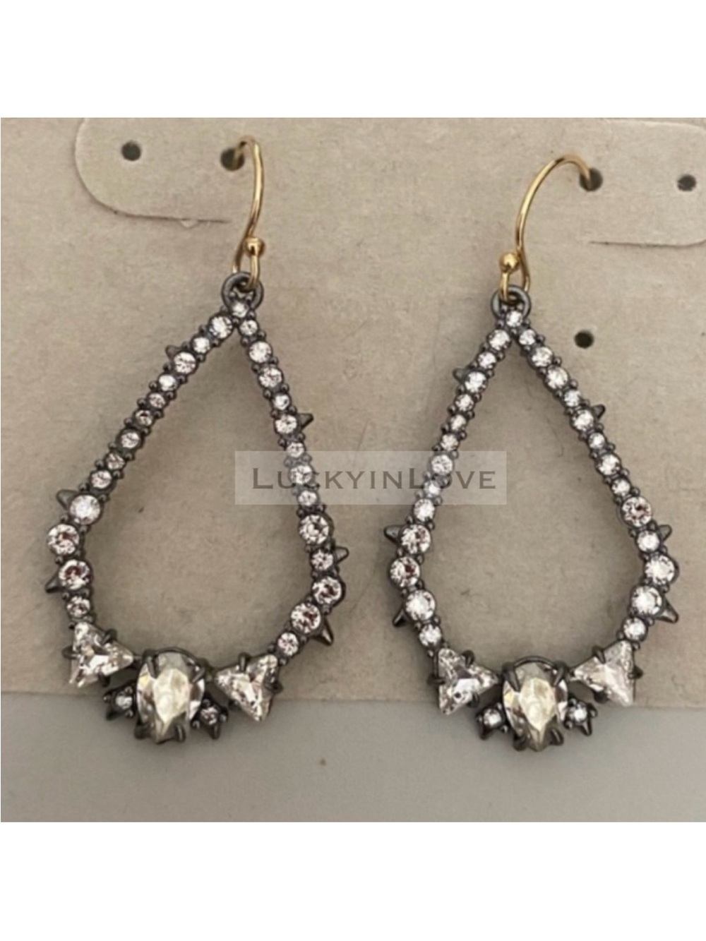 ALEXIS BITTAR Black Gunmetal Crystal Spiked Kite Tear Drop Earrings
